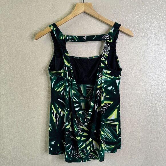 MagicSuit Tankini Swim Top Womens US Size 10 Green Tropical Built In Bra Draped - Picture 3 of 10